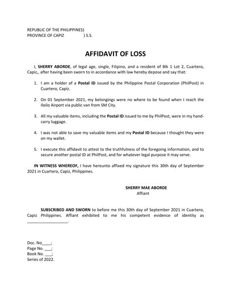 Affidavit of Loss Mobile Phone