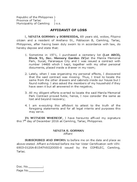Affidavit of Loss Nenita Contract