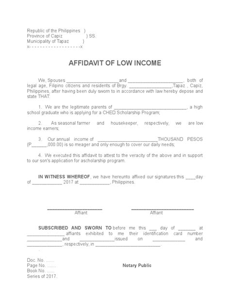 Affidavit of Low Income