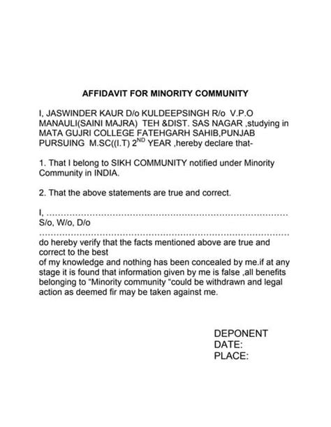 Affidavit of Minority