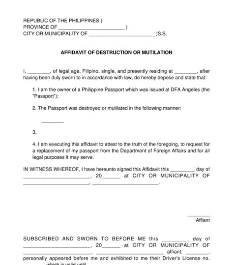 Affidavit of Mutilation of Passport