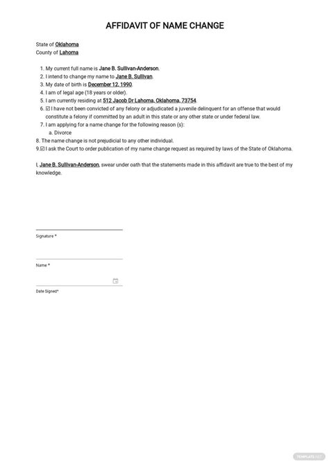 Affidavit of Name Change Template in Word, Google Docs Download