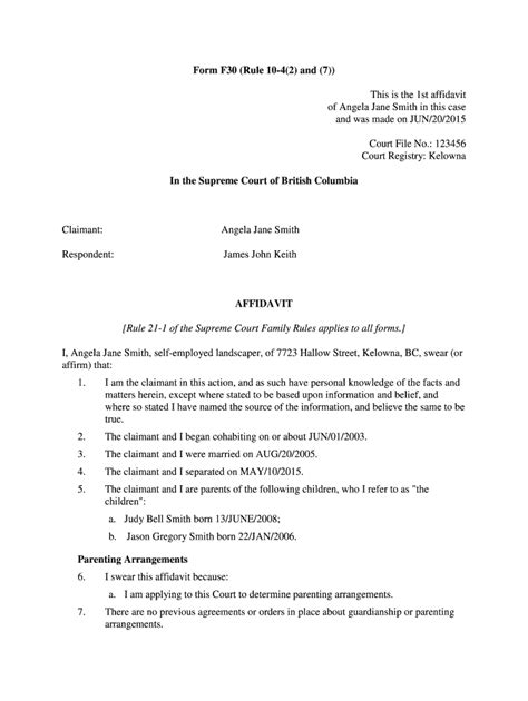Affidavit of No BC