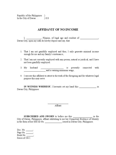 Affidavit of No Income Sample