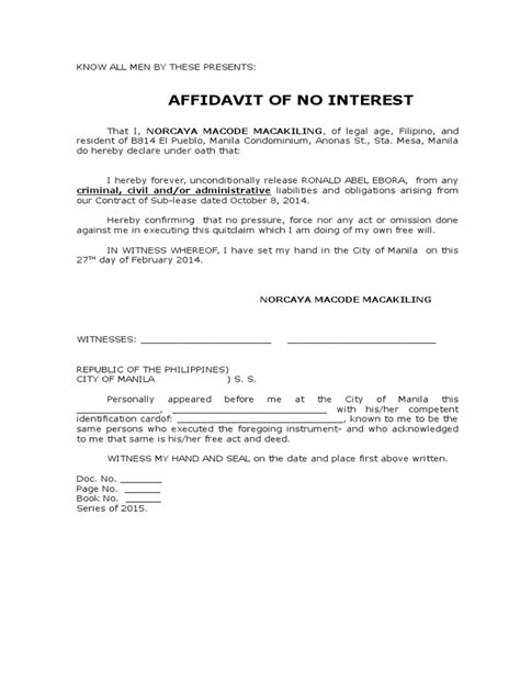Affidavit of No Interest ebora