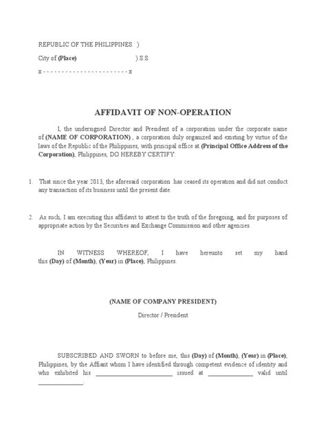 Affidavit of No Operation