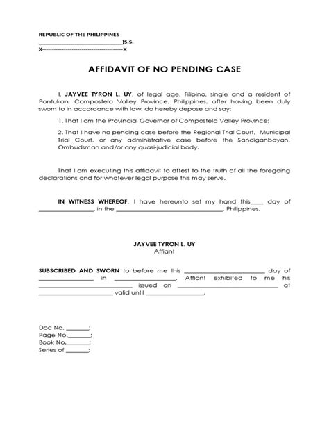 Affidavit of No Pending Case