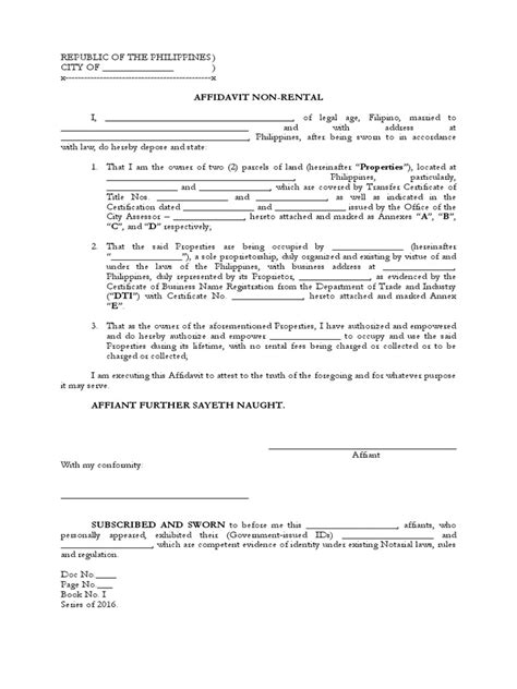 Affidavit of No Rental
