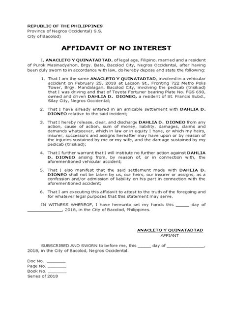 Affidavit of No interest sampe docx
