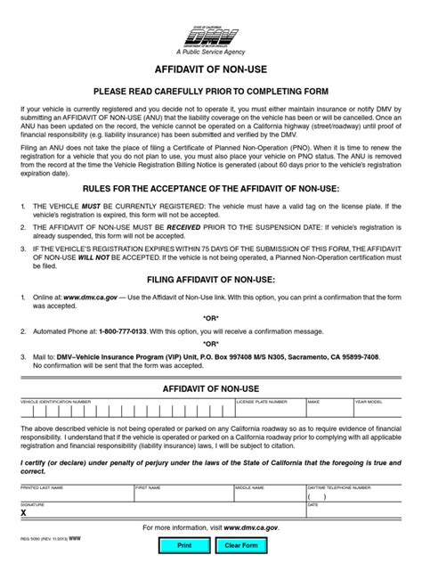 Affidavit of Non-Use - California DMV