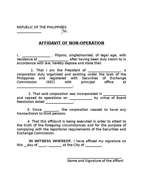 Affidavit of NonOperation