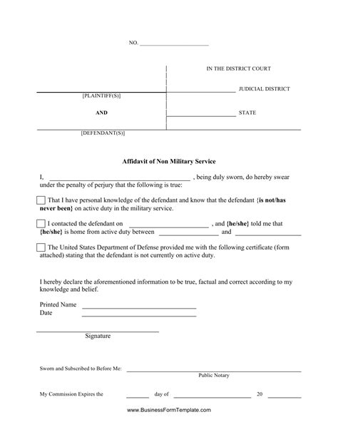 Affidavit of Nonmilitary Service Form Download Printable PDF