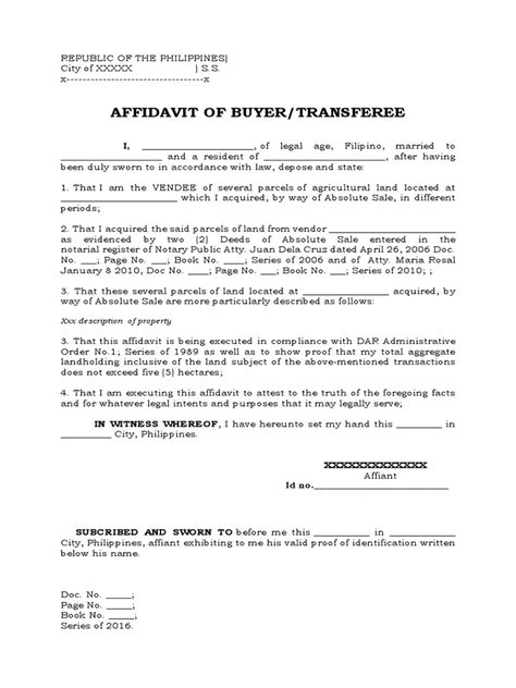Affidavit of Transferee