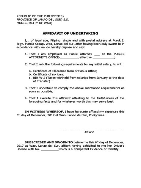 Affidavit of Undertakingmotor