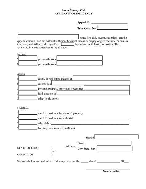 Affidavit of indigency in Word and Pdf formats