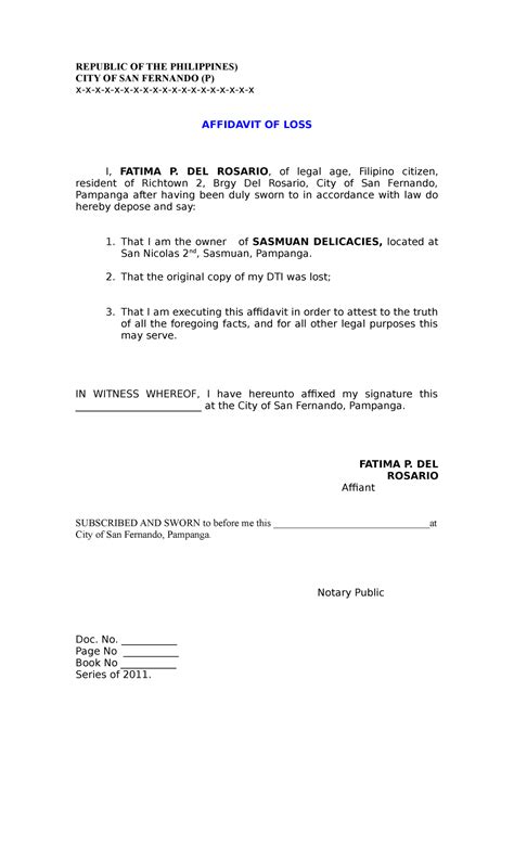 Affidavit of transfer - goodluck - REPUBLIC OF THE ... - Studocu