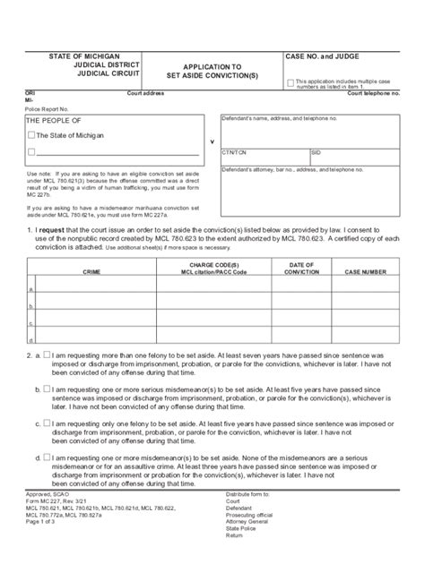 Affidavit on Application to Set Aside a Conviction Form Fill out
