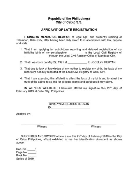 Affidavit on Delayed Registration REUYAN