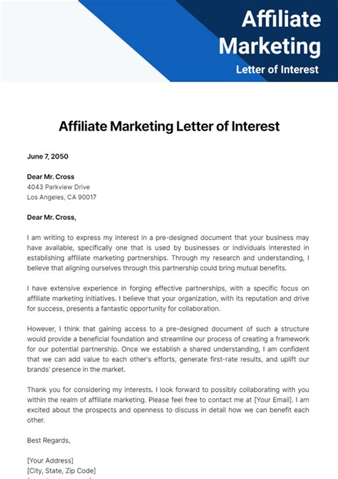 Affiliate Letter Example