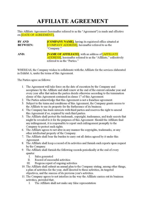 Affiliate Program Agreement sample Templates at