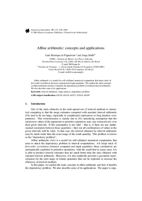 Affine Arithmetic Concepts and Applications