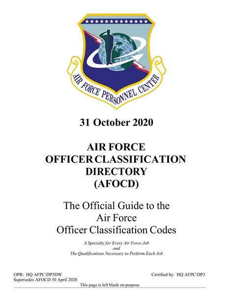 Afocd. (Refer to the AFOCD for Job Description, located under Tools on AF Portal TFOT Program webpage) Security Clearance Type: Physical and Medical: Base Choices: Personnel … 