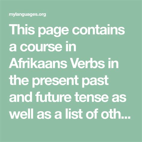 Afrikaans Tenses: Expressing the Past, Present, and Future