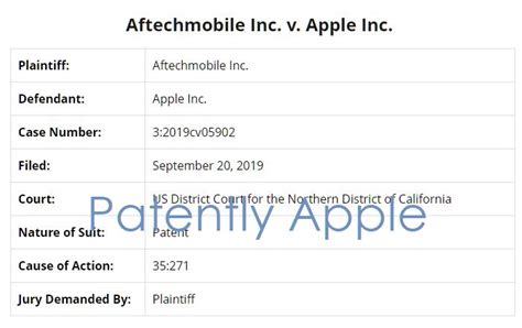Aftechmobile Inc v Apple Complaint for Patent Infringement