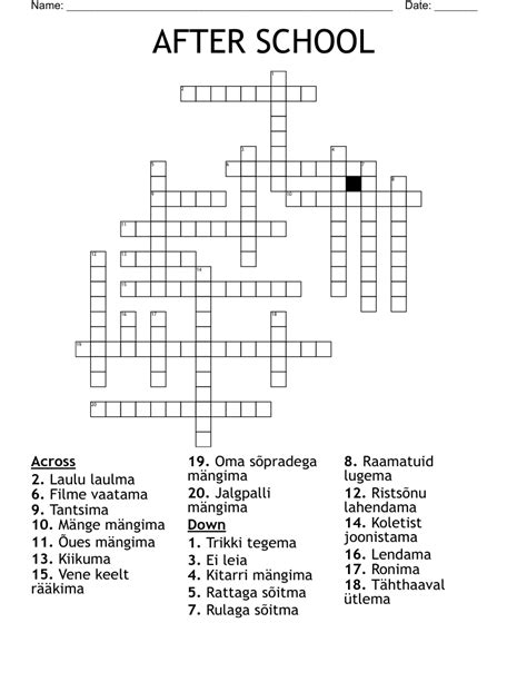 After School Lineup Crossword