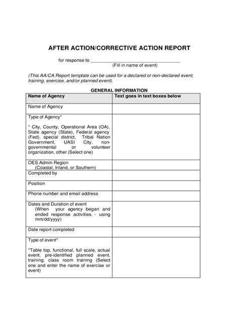 After action report template in Word and Pdf formats