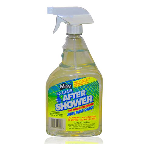 After shower spray. For the first use, spray down your shower and allow to sit for 10 minutes, then use a scrubber to help remove any built on soap scum. Going forward, keep the spray in your bathroom and spray your shower door and stall down after each shower to keep more soap scum from forming. No need to rinse, just spray and walk away! 