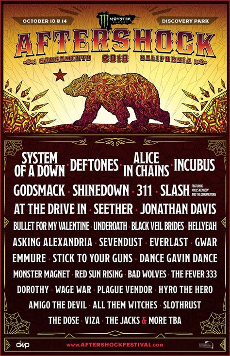Aftershock music festival. Sacramento's Aftershock Music Festival has announced the lineup for the three-day massive rock music fest in October, and it doesn't disappoint. 