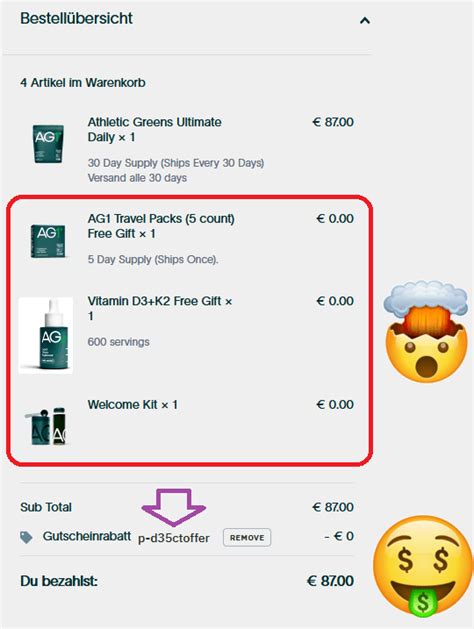 With AG1 discount code from Athletic Greens & Tricks costs an AG1 Shake only €0.63. This corresponds to an AG1 discount of 82.35 % (and it is inclusive free shipping code) Ready for the guide to the awesome Athletic Greens discount code for AG1? Let's go! Caution: Only until Friday. Until Friday, new AG1 customers can choose between the …. 