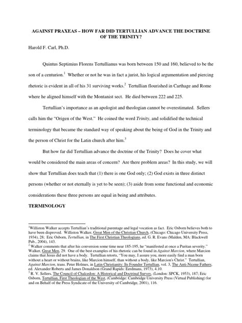 Against praxeas chapter 9.  Especially in the Unconfused Distinction of the Severa...