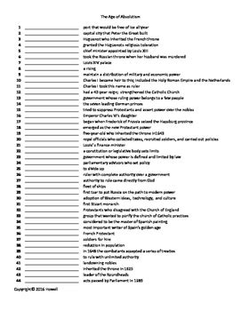 Age of Absolutism Quiz Review World History 2024