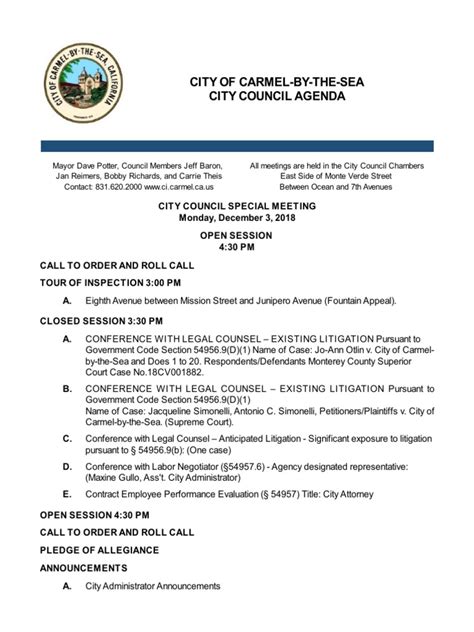 Agenda City Council Special Meeting 08 06 18