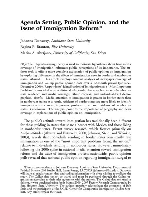 Agenda Setting Public Opinion Immigration Reform
