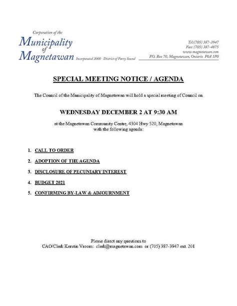 Agenda Special Meeting 06 30 16