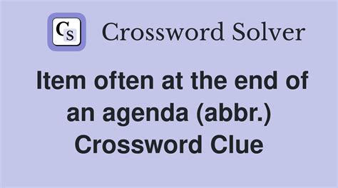 The Crossword Solver found 30 answers to "its on the agenda", 4 letters crossword clue. The Crossword Solver finds answers to classic crosswords and cryptic crossword puzzles. Enter the length or pattern for better results. Click the answer to find similar crossword clues . Enter a Crossword Clue.. 
