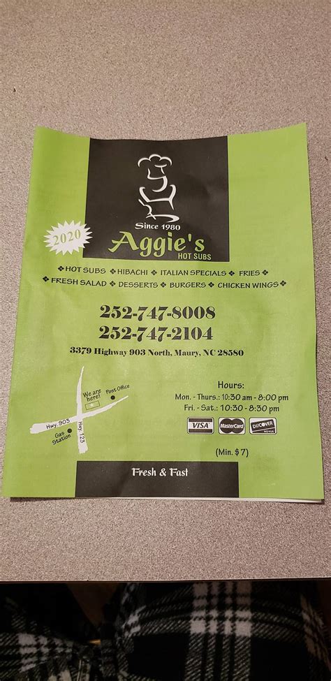Aggies in maury nc. All info on Aggie's Steak & Subs in Bayboro - Call to book a table. View the menu, check prices, find on the map, see photos and ratings. Log In. ... 13442 NC-55, Bayboro, North Carolina, USA . Features. Сredit cards accepted Delivery Takeaway No booking Wheelchair accessible TV. Opening hours. Sunday Sun: Closed: Monday Mon: 11AM-8:30PM: 