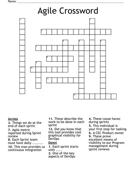 Agile - Crossword Clue, Answer and Explanation I've seen this clue in The Star Tribune, the King Feature Syndicate, the Penny Press, The Telegraph, The Guardian, the LA Times, the USA Today, The Mirror and the Universal.. 