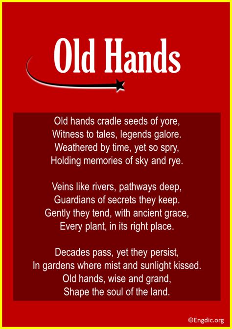 Aging hands poem.  Provides a reflective and thought-provoking view on...