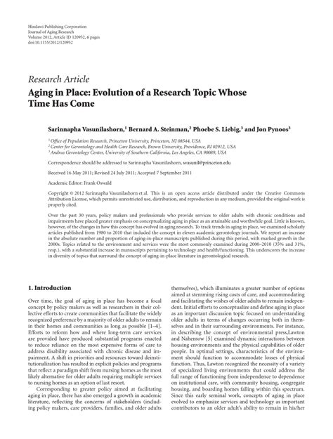 Aging in Place Evolution of a Research Topic Whose Time Has Come