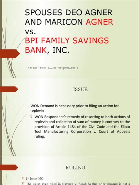 Agner vs BPI Savings Bank