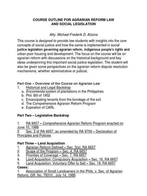 Agrarian Law Course Outline
