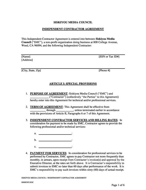 Agreement Contractor Blank