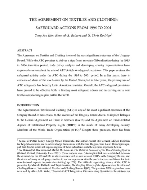Agreement on textiles and clothing act.  Created as a transitional framework,...