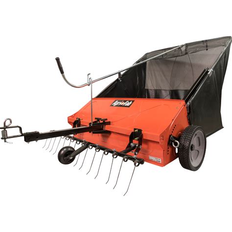 Agri-fab dethatcher. The dethatchers and rakes in this lineup include a variety of widths 40in.–60in. The dethatchers here feature a range of tine quantities, too: 20, 24, 27, 35, and 47. The rakes here include either 4 or 6 tine wheels. All dethatchers and rakes here are tow-behind units featuring several types of hitches, including a universal hitch pin, sleeve ... 