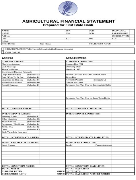 Agriculture Financial Statement Excel Form Fill Out and Sign