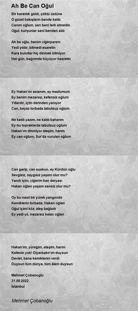 Ah Be Can Oğul Şiiri Mehmet Çobanoğlu .